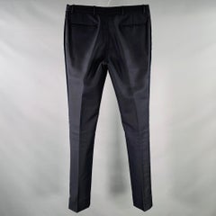 VALENTINO Size 32 Navy Wool Mohair Velvet Stripe Pleated Button Fly Dress Pants