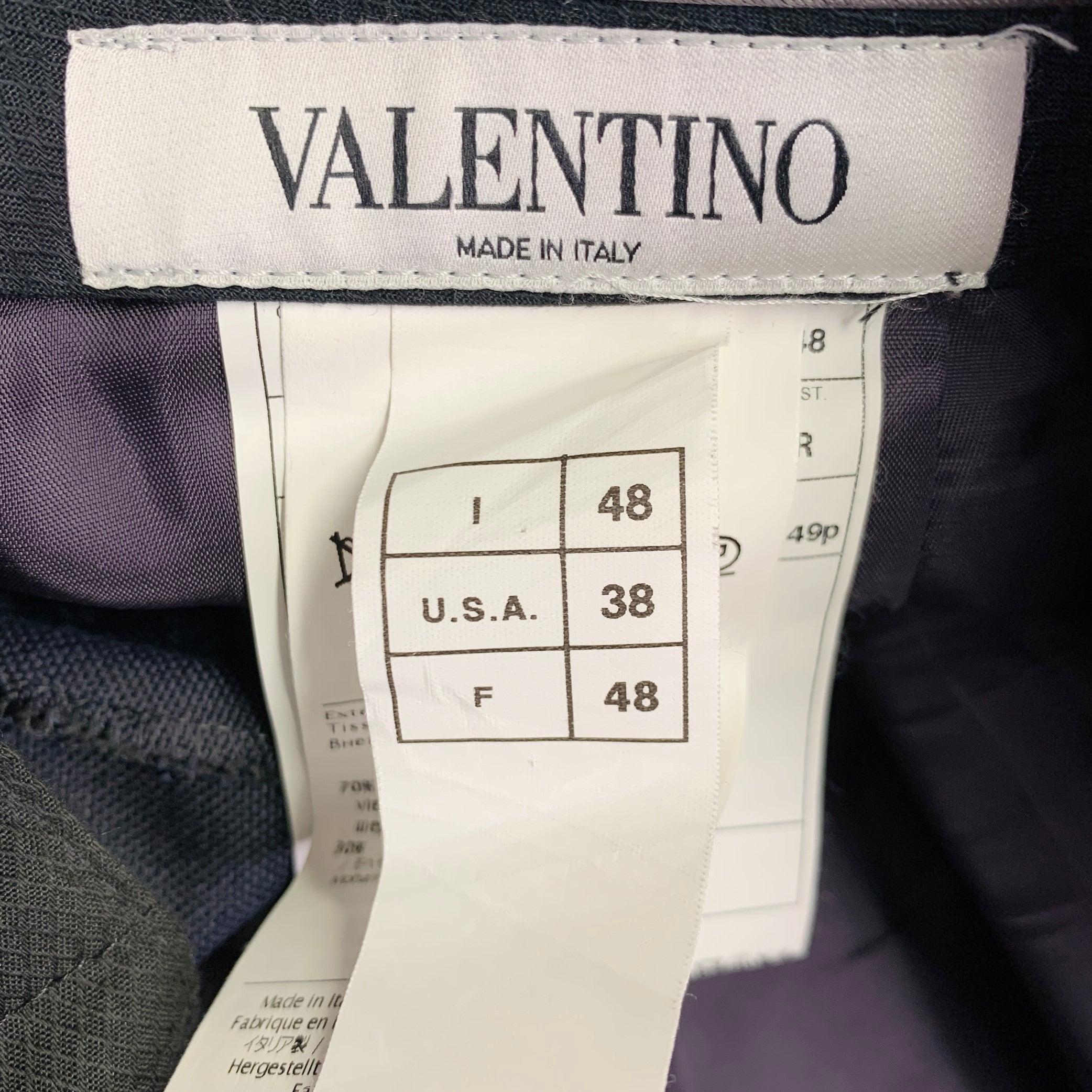 Noir VALENTINO Size 32 Navy Wool Mohair Velvet Stripe Pleated Button Fly Dress Pants en vente