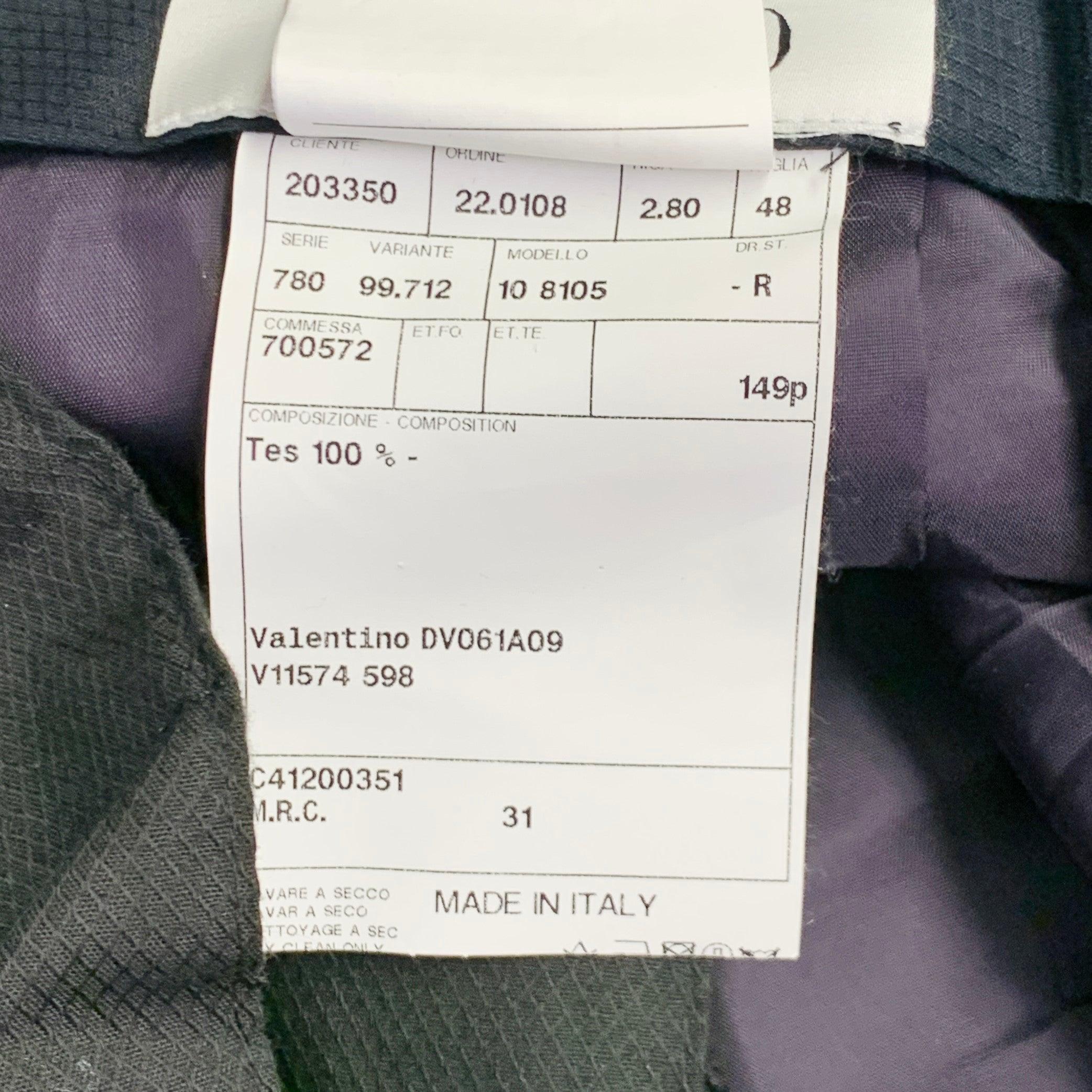 VALENTINO Size 32 Navy Wool Mohair Velvet Stripe Pleated Button Fly Dress Pants en vente 2