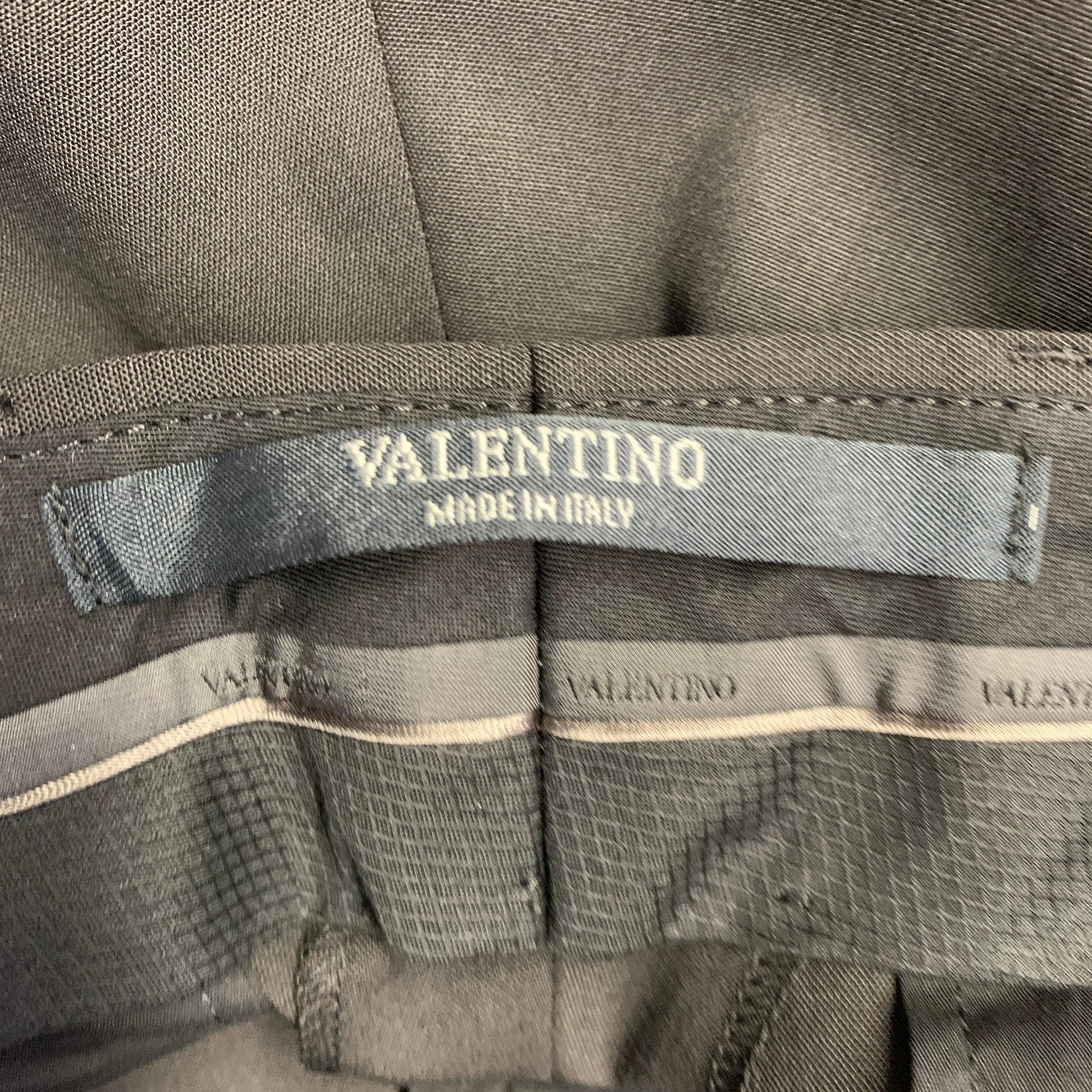 Valentino Taglia 34 Nero Navy Poliestere Lana Vergine Pantaloni da Abito Anteriori Piatti in vendita 1