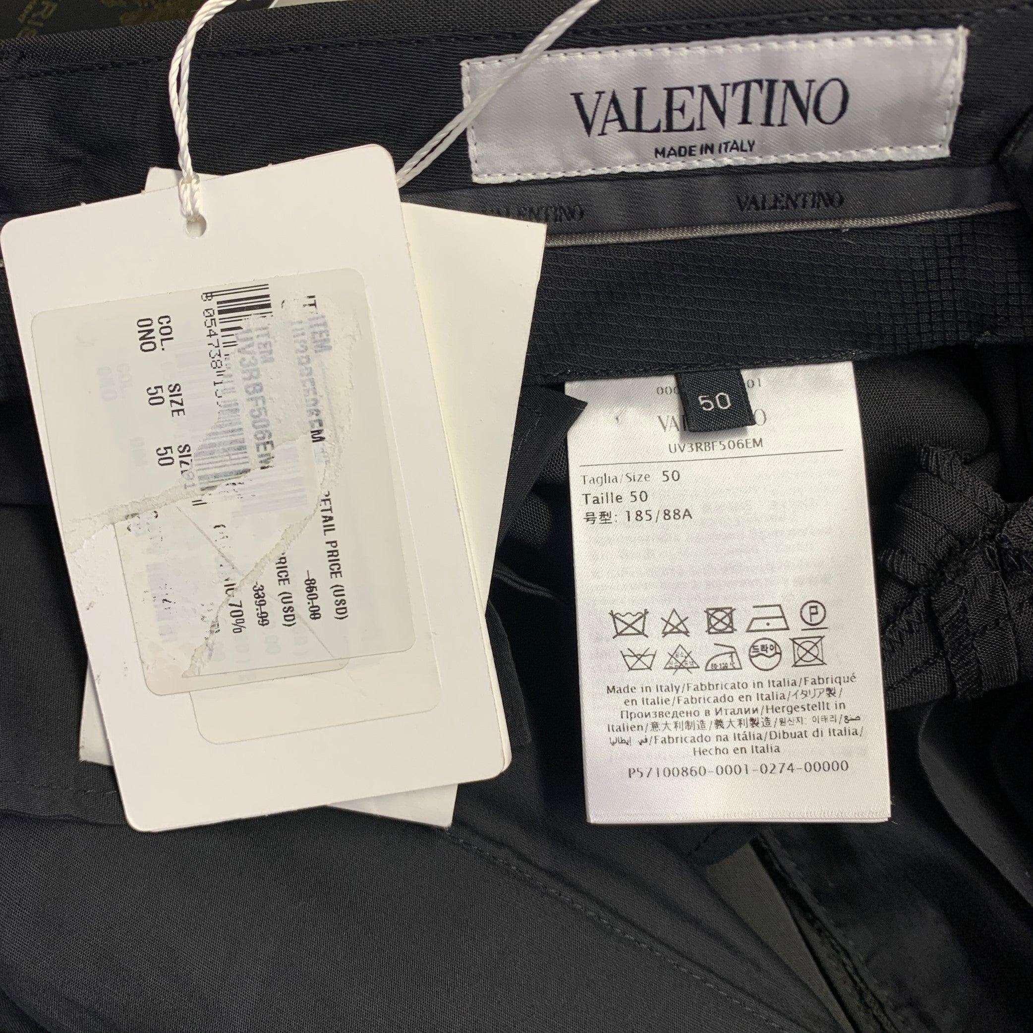 Valentino Taglia 34 Nero Navy Poliestere Lana Vergine Pantaloni da Abito Anteriori Piatti in vendita 2