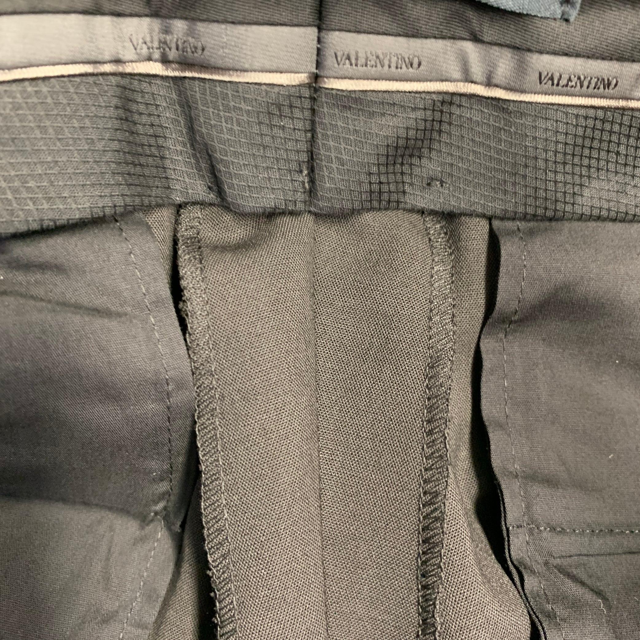 Valentino Taglia 34 Nero Navy Poliestere Lana Vergine Pantaloni da Abito Anteriori Piatti in vendita 5