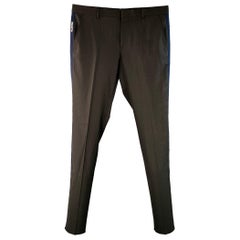 Valentino Taglia 34 Nero Navy Poliestere Lana Vergine Pantaloni da Abito Anteriori Piatti