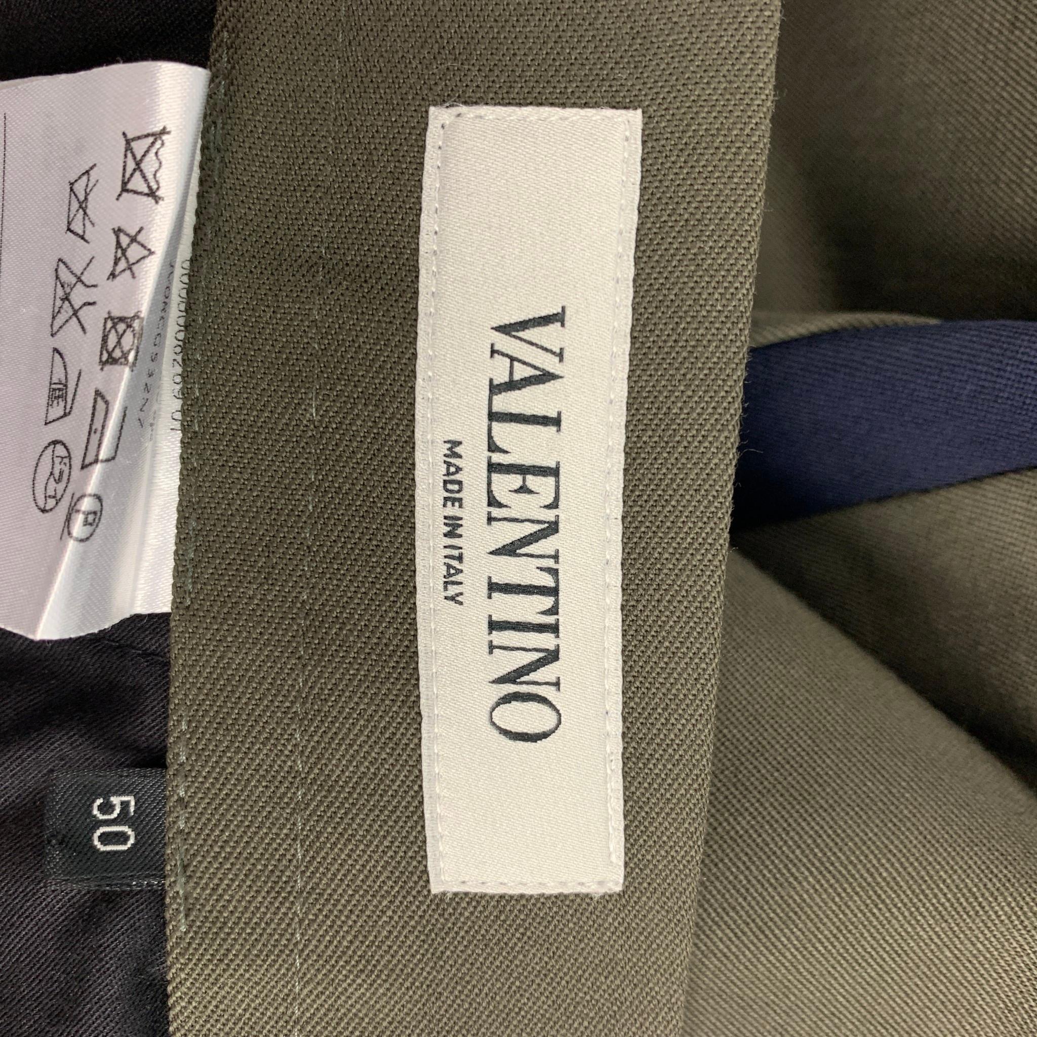 Men's VALENTINO Size 34 Olive Wool Zip Fly Tuxedo Stripe Dress Pants