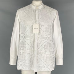 VALENTINO Size 34 White Guipure Cotton Collarless Long Sleeve Shirt