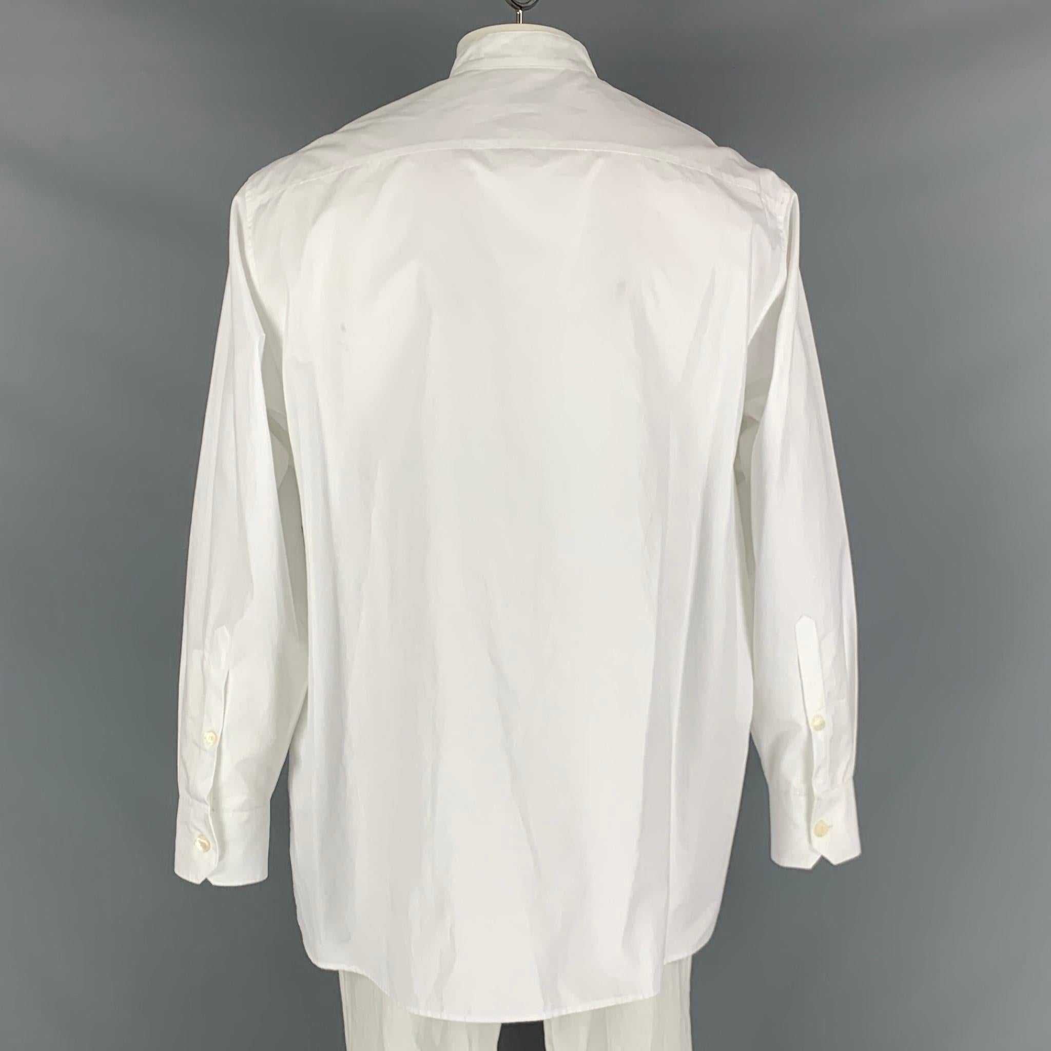 Men's VALENTINO Size 34 White Guipure Cotton Collarless Long Sleeve Shirt