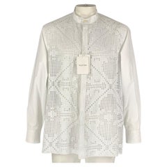 VALENTINO Size 34 White Guipure Cotton Collarless Long Sleeve Shirt