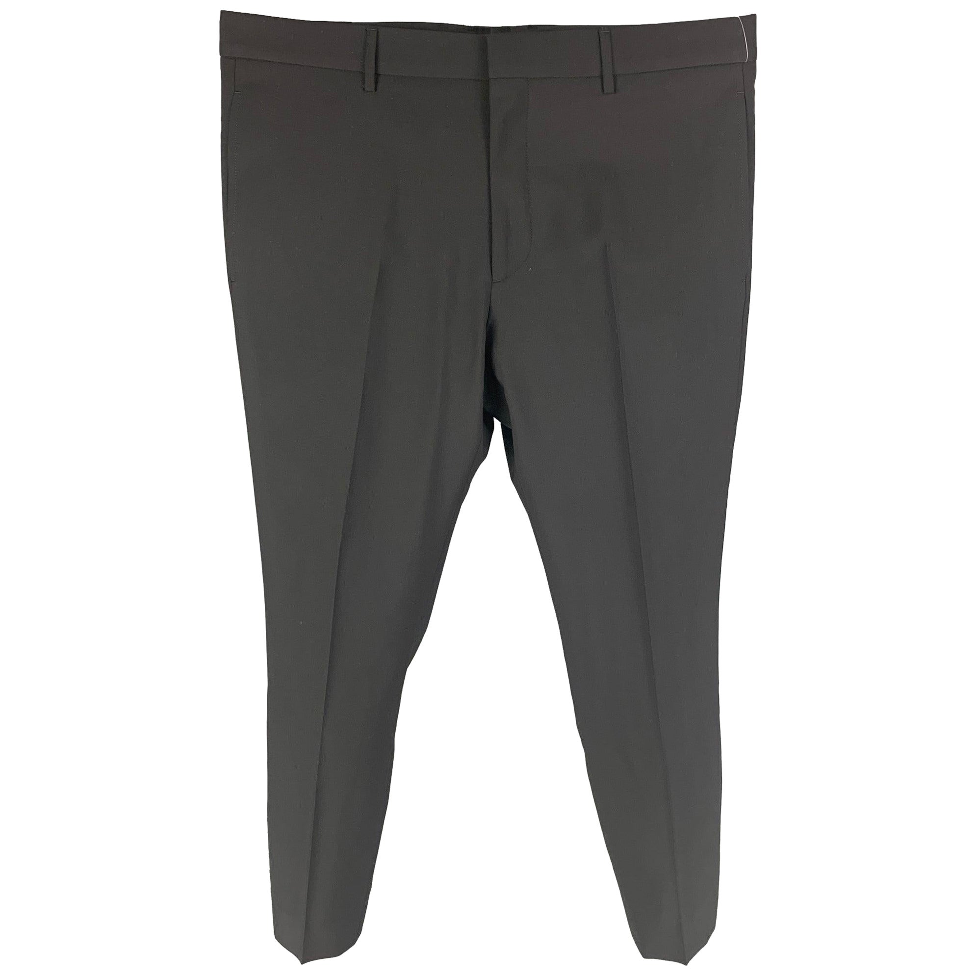 VALENTINO Taille 36 Pantalon habillé noir en laine et mohair à devant plat
