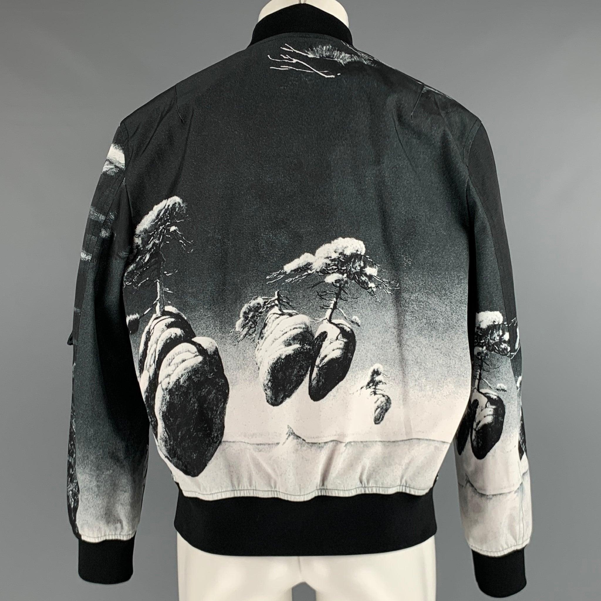 Men's VALENTINO Size 36 Grey Black Polyester Bomber Jacket For Sale