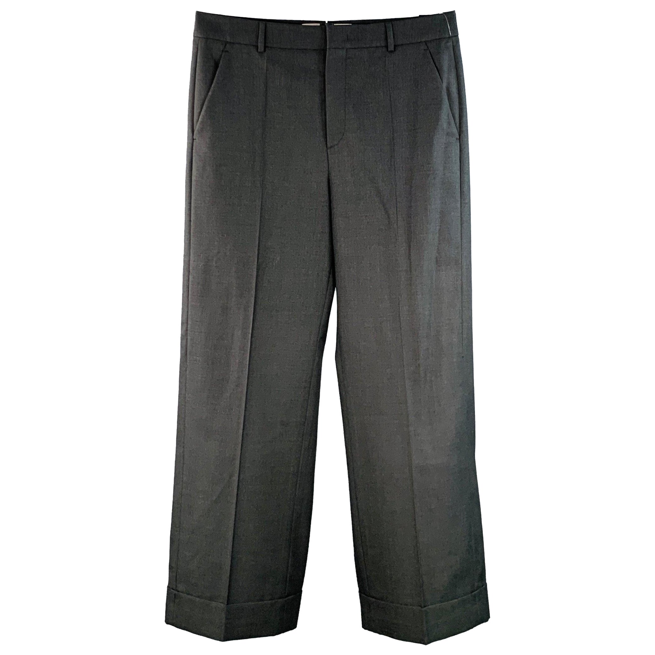 VALENTINO Taille 36 Pantalon habillé à revers en laine vierge gris anthracite en vente