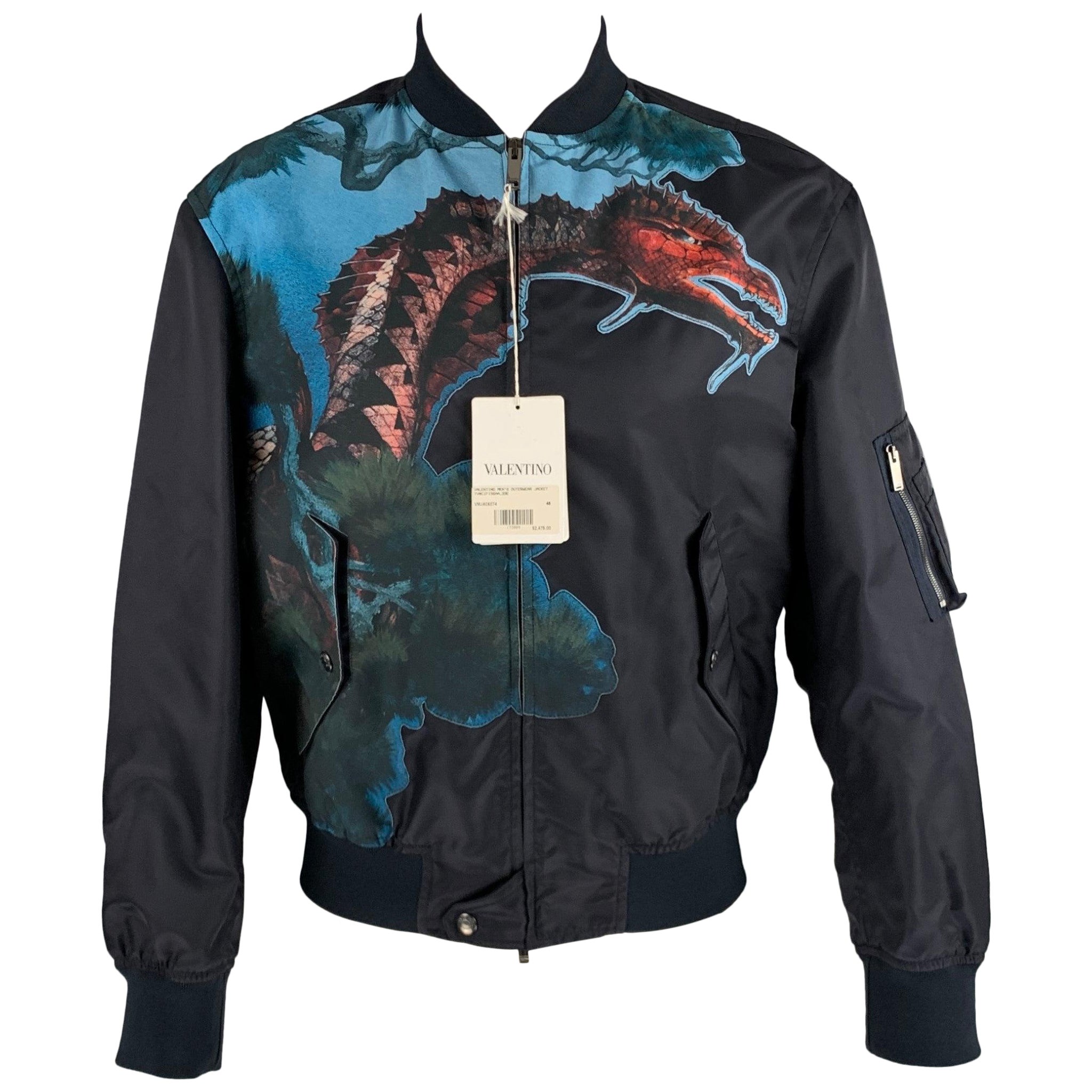 Valentino Giacca Bomber Grafica Navy Taglia 36