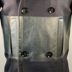VALENTINO Taille 36 Manteau croisé en laine et cuir d'agneau marine