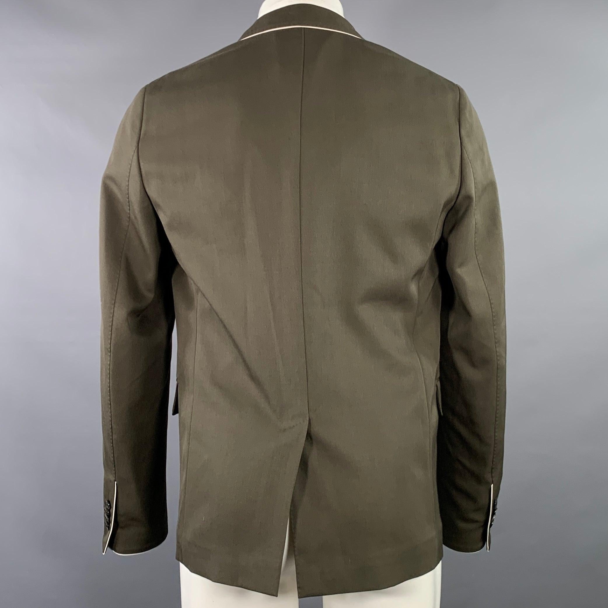Black VALENTINO Size 36 Olive White Wool Twill Contrast Trim Notch Lapel Sport Coat For Sale