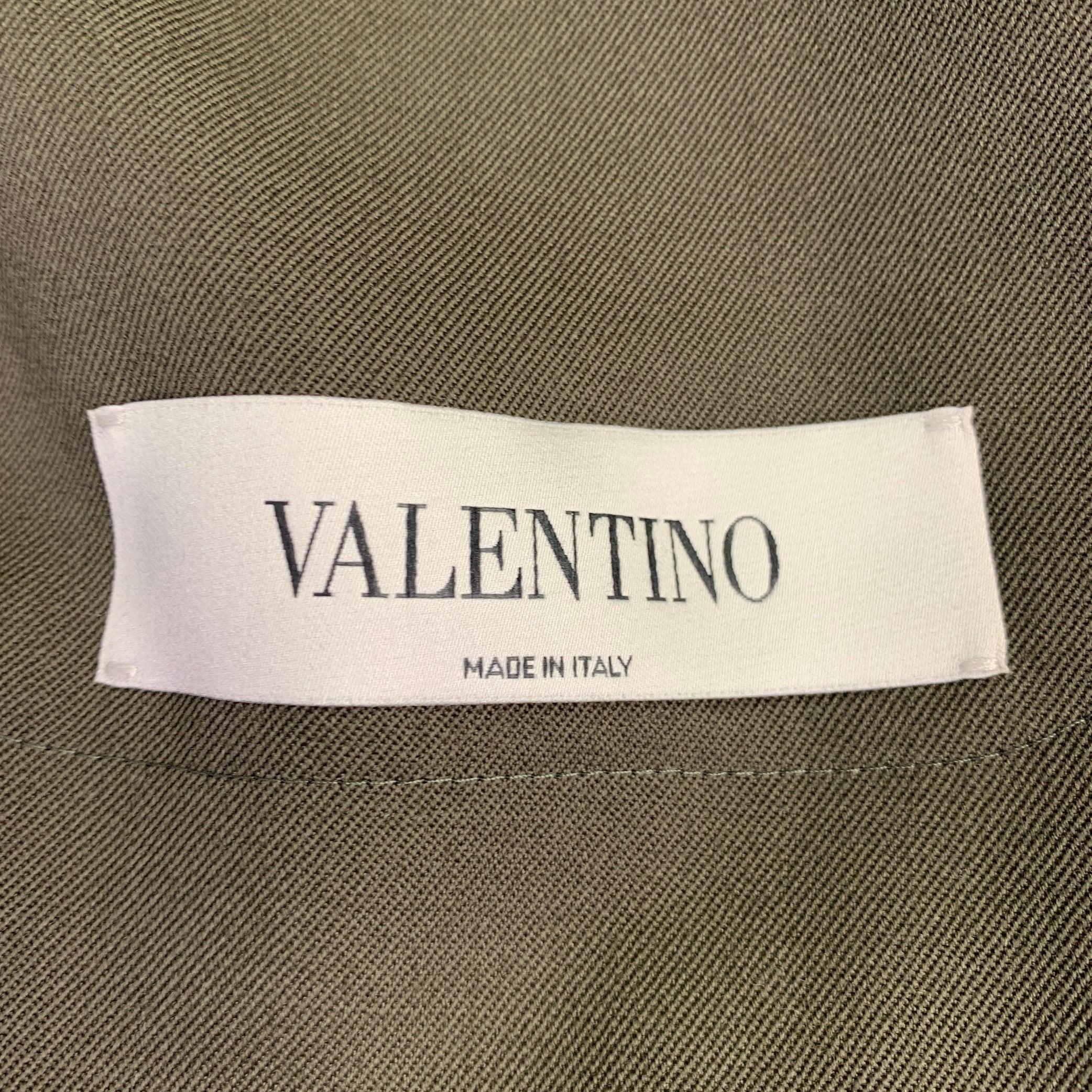 Men's VALENTINO Size 36 Olive White Wool Twill Contrast Trim Notch Lapel Sport Coat For Sale