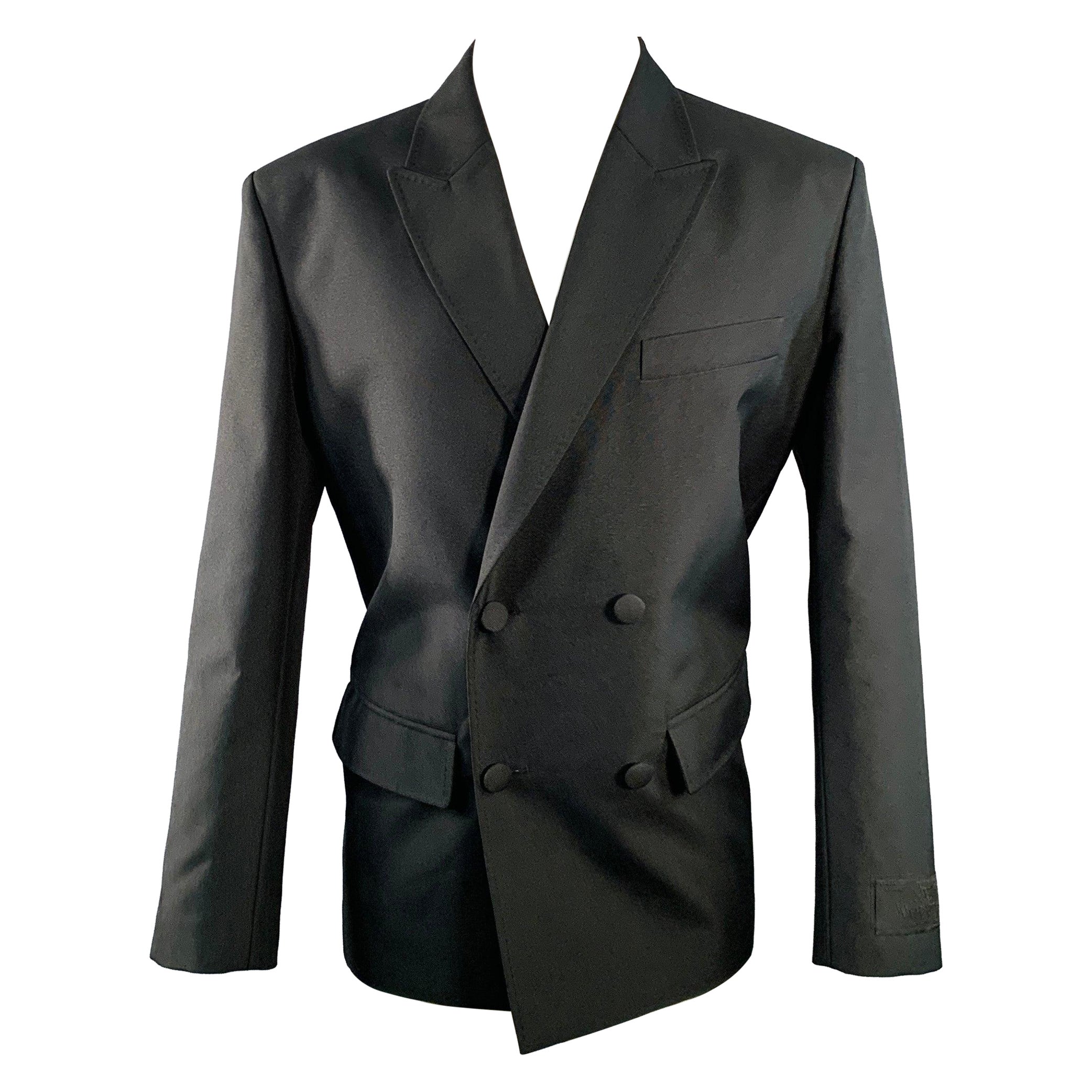 Valentino Taglia 38 Poliestere Nero Doppio Petto con Risvolto a Velo