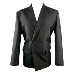 Valentino Taglia 38 Poliestere Nero Doppio Petto con Risvolto a Velo