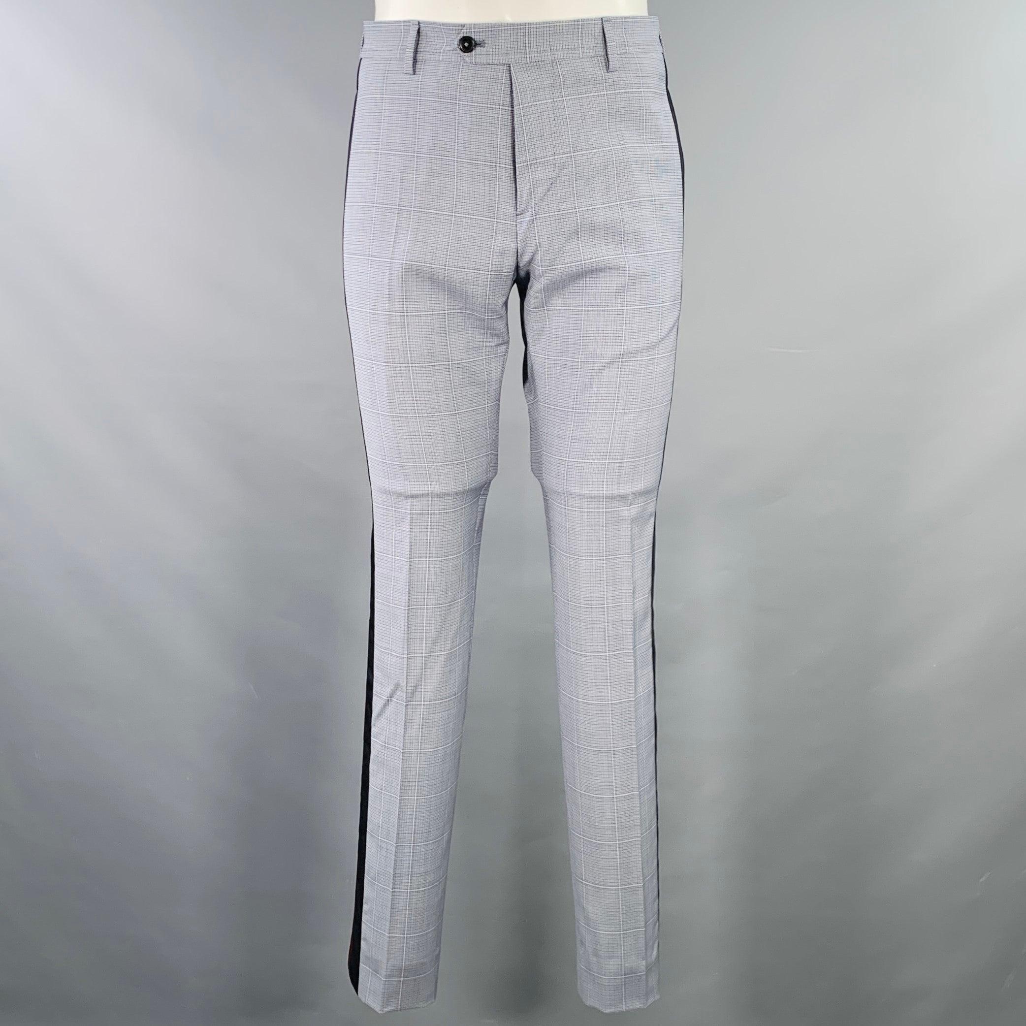 Costume VALENTINO Taille 38 Laine grise à carreaux bleu à revers échancré Pour hommes en vente