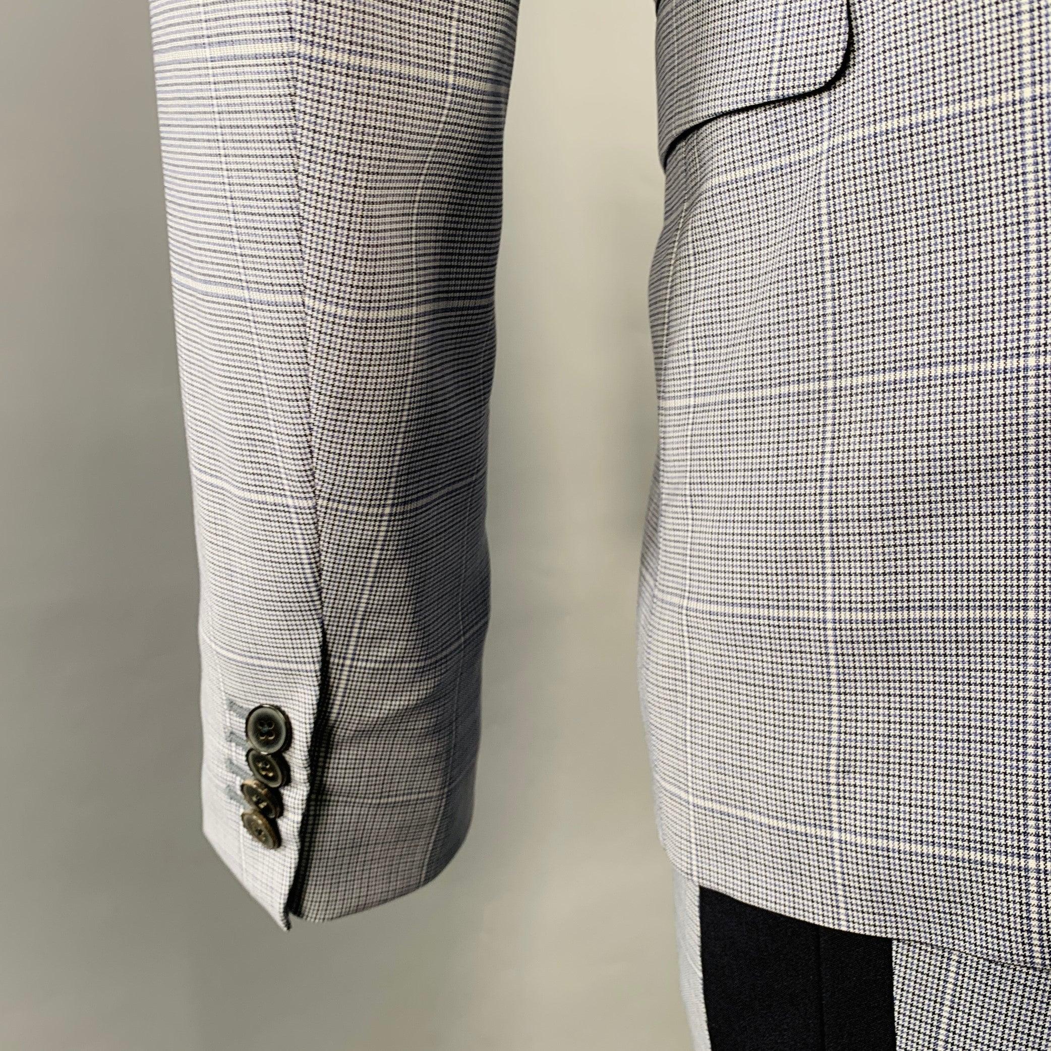 Costume VALENTINO Taille 38 Laine grise à carreaux bleu à revers échancré en vente 2