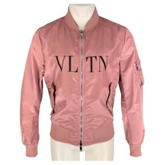 Used VALENTINO Size 38 Pink Black Signature Polyamide Bomber Jacket
