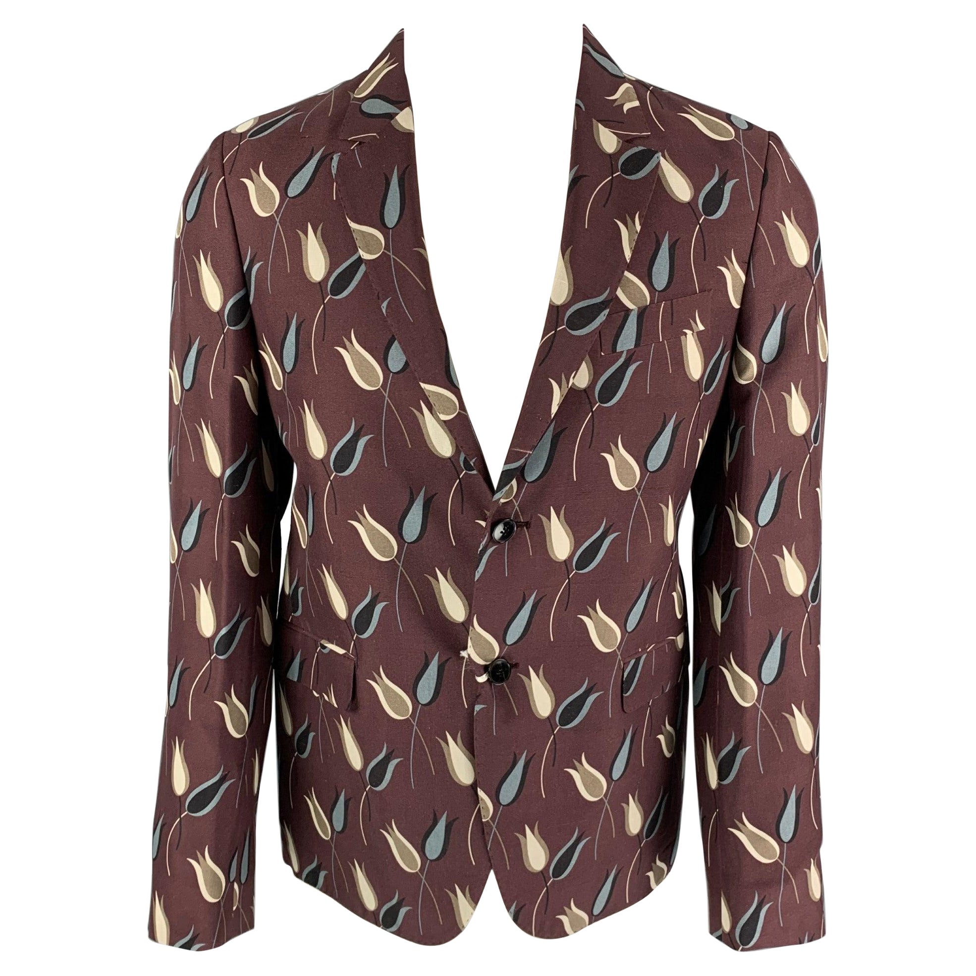 VALENTINO Größe 38 Lila & Grau Floral Seide Notch Revers Sportmantel im Angebot