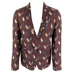 VALENTINO Size 38 Purple & Grey Floral Silk Notch Lapel Sport Coat
