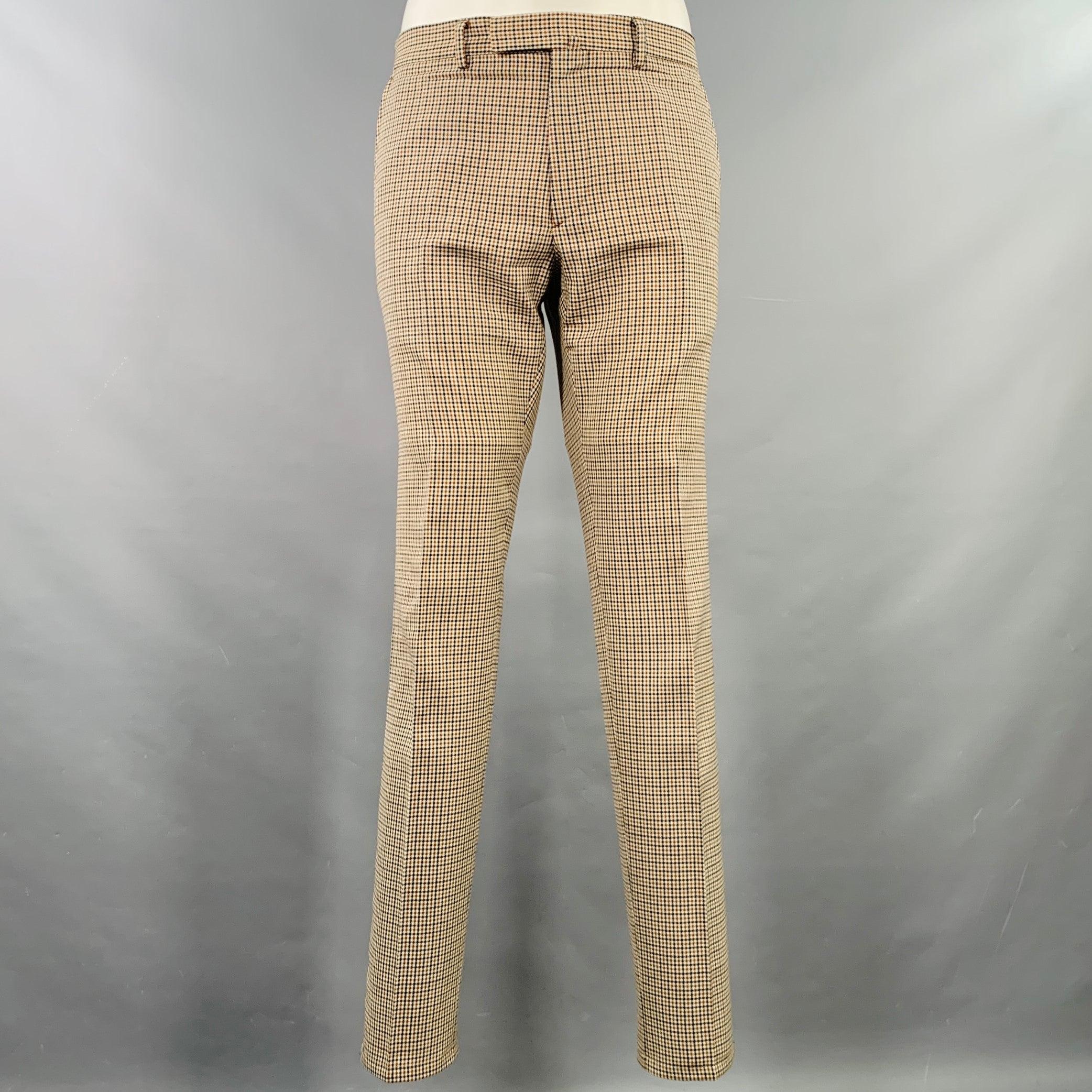 Valentino Taille 38 Tan Black White Plaid Wool Notch Lapel Suit Pour hommes en vente