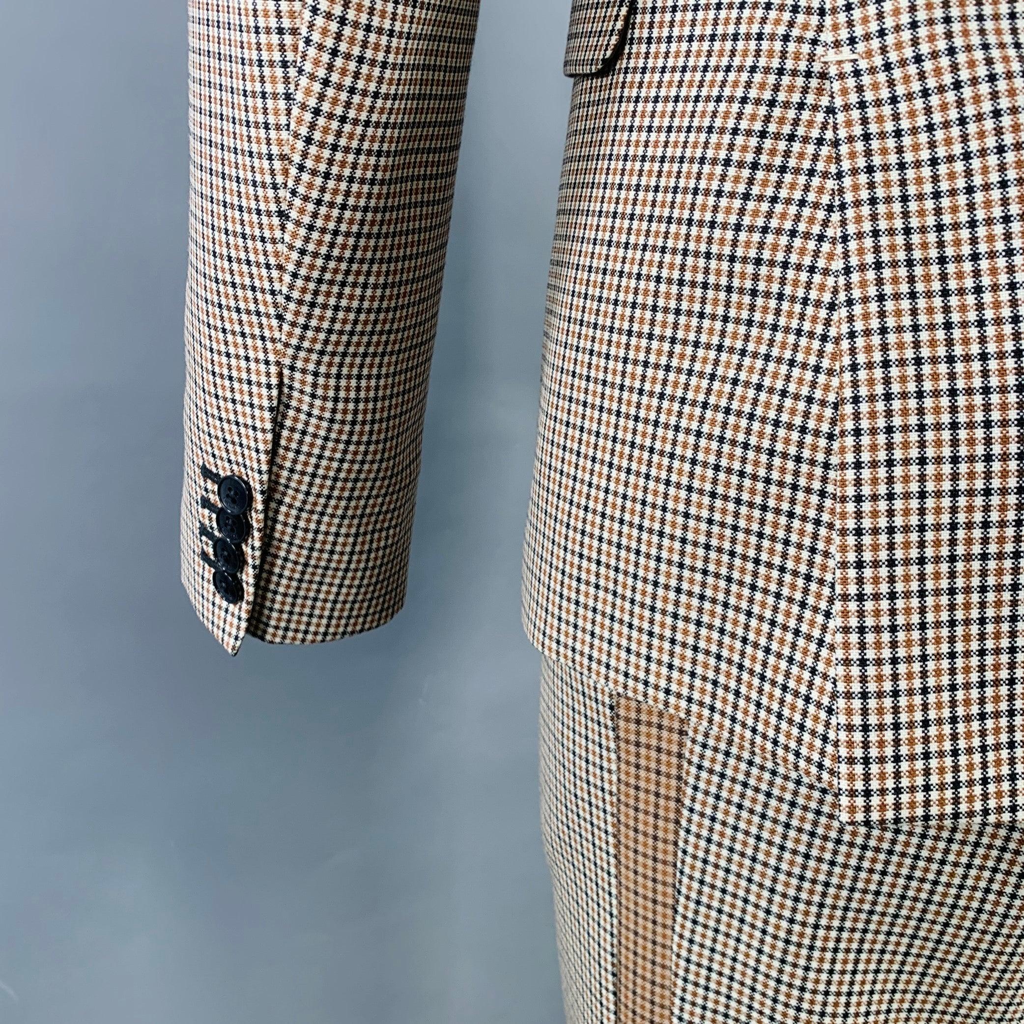 Valentino Taille 38 Tan Black White Plaid Wool Notch Lapel Suit en vente 2