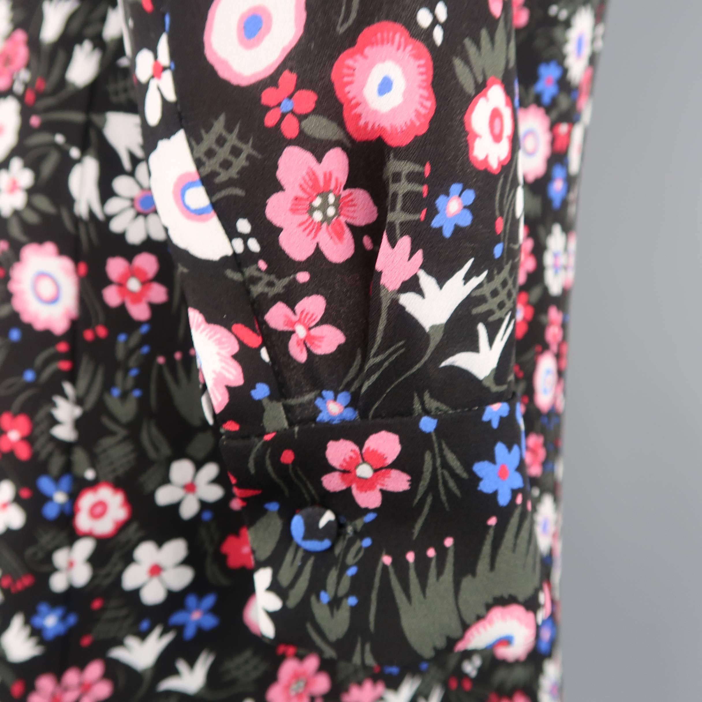 Valentino Black and Pink Floral Silk Ruffle Collar Tunic Dress 1