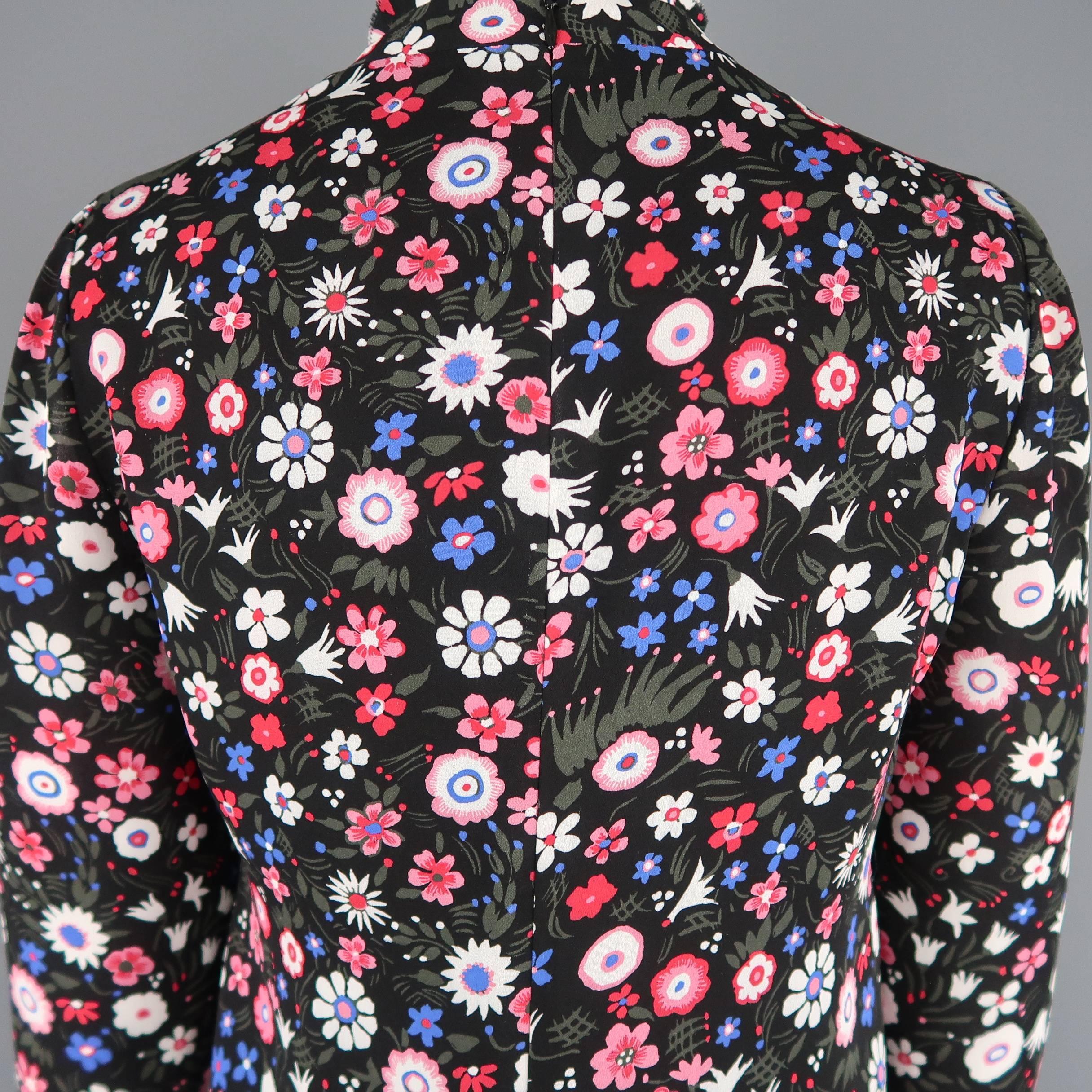 Valentino Black and Pink Floral Silk Ruffle Collar Tunic Dress 3
