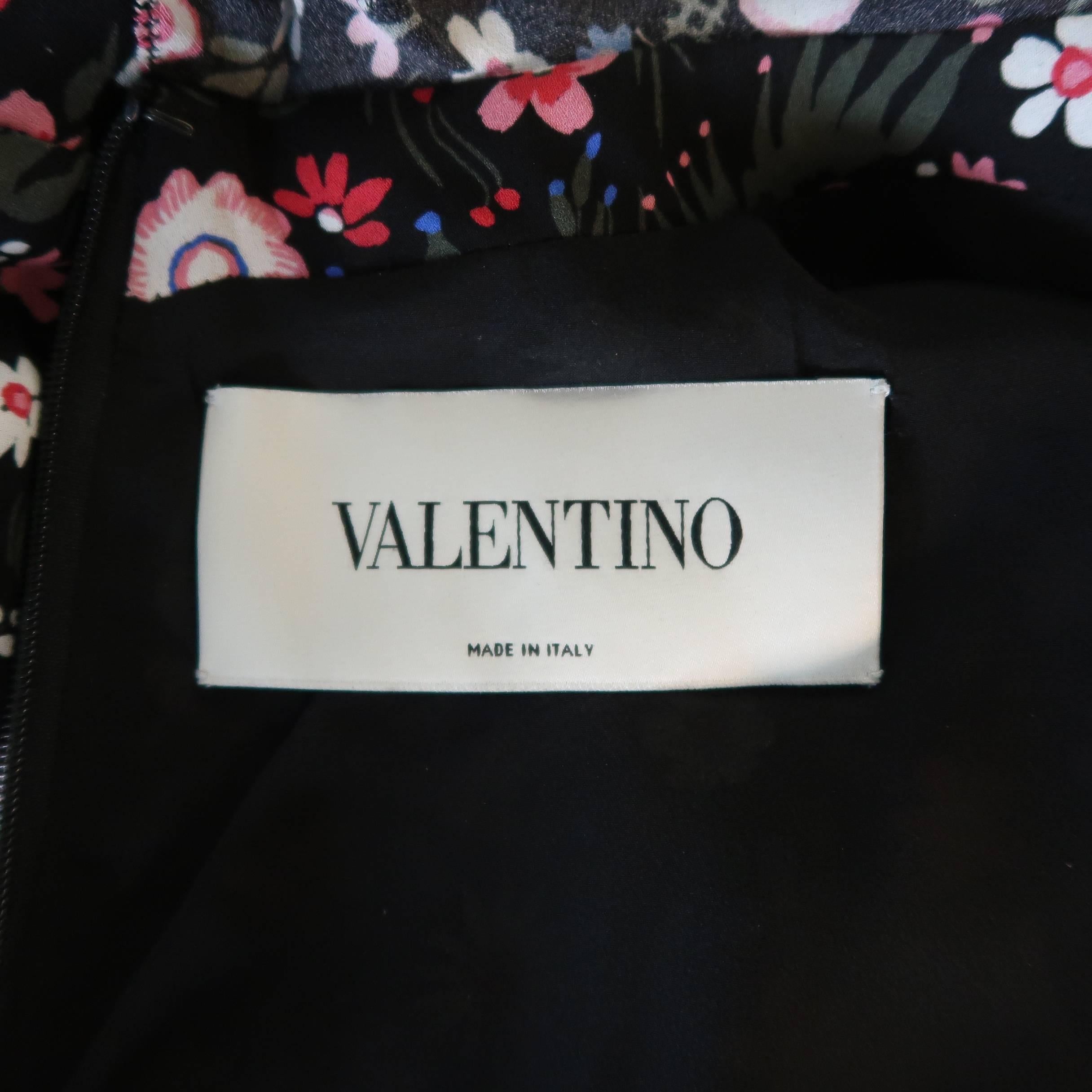 Valentino Black and Pink Floral Silk Ruffle Collar Tunic Dress 4