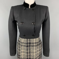 VALENTINO Size 4 Black Velvet Collar Plaid Skirt Vintage Dress
