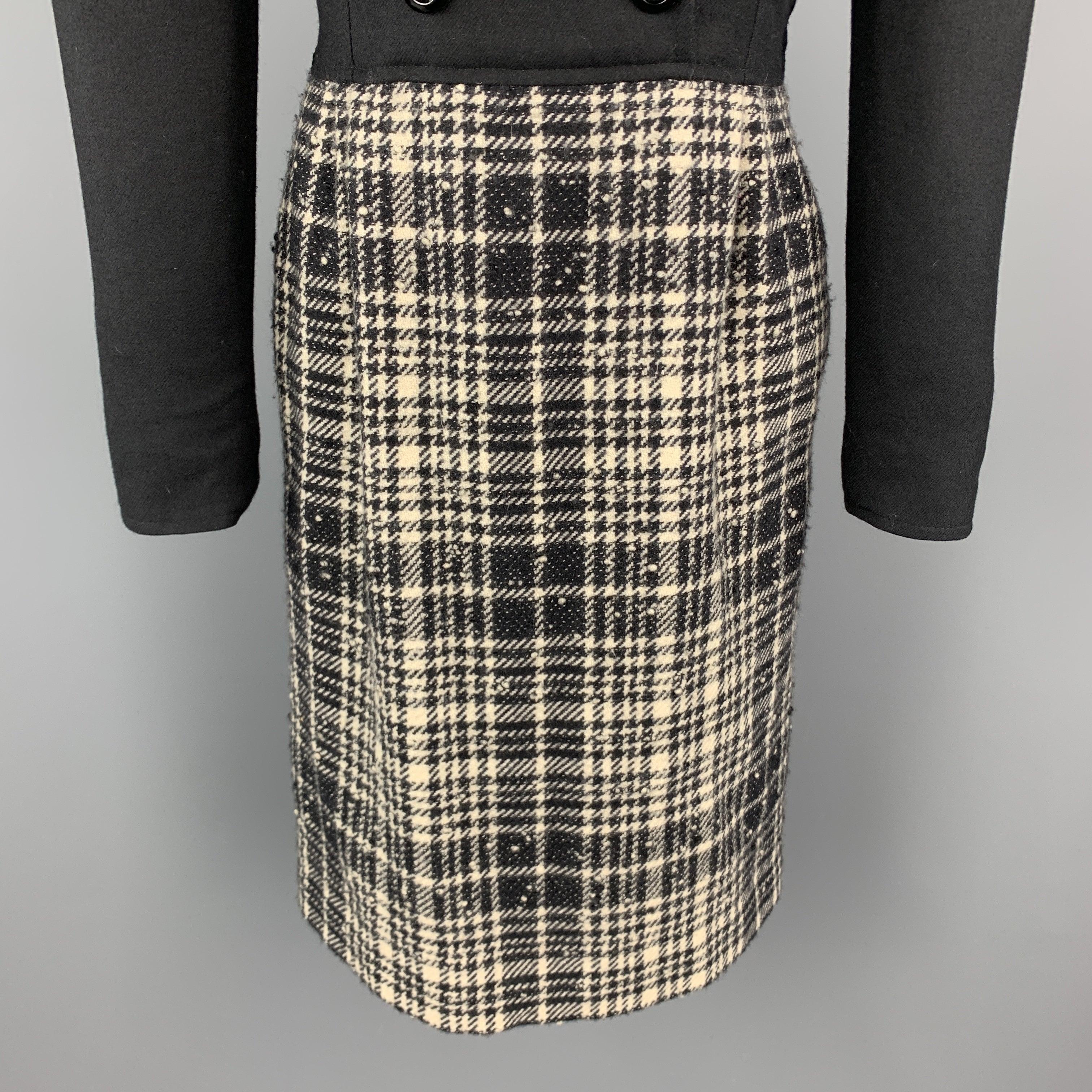 VALENTINO Size 4 Black Velvet Collar Plaid Skirt Vintage Dress In Good Condition For Sale In San Francisco, CA