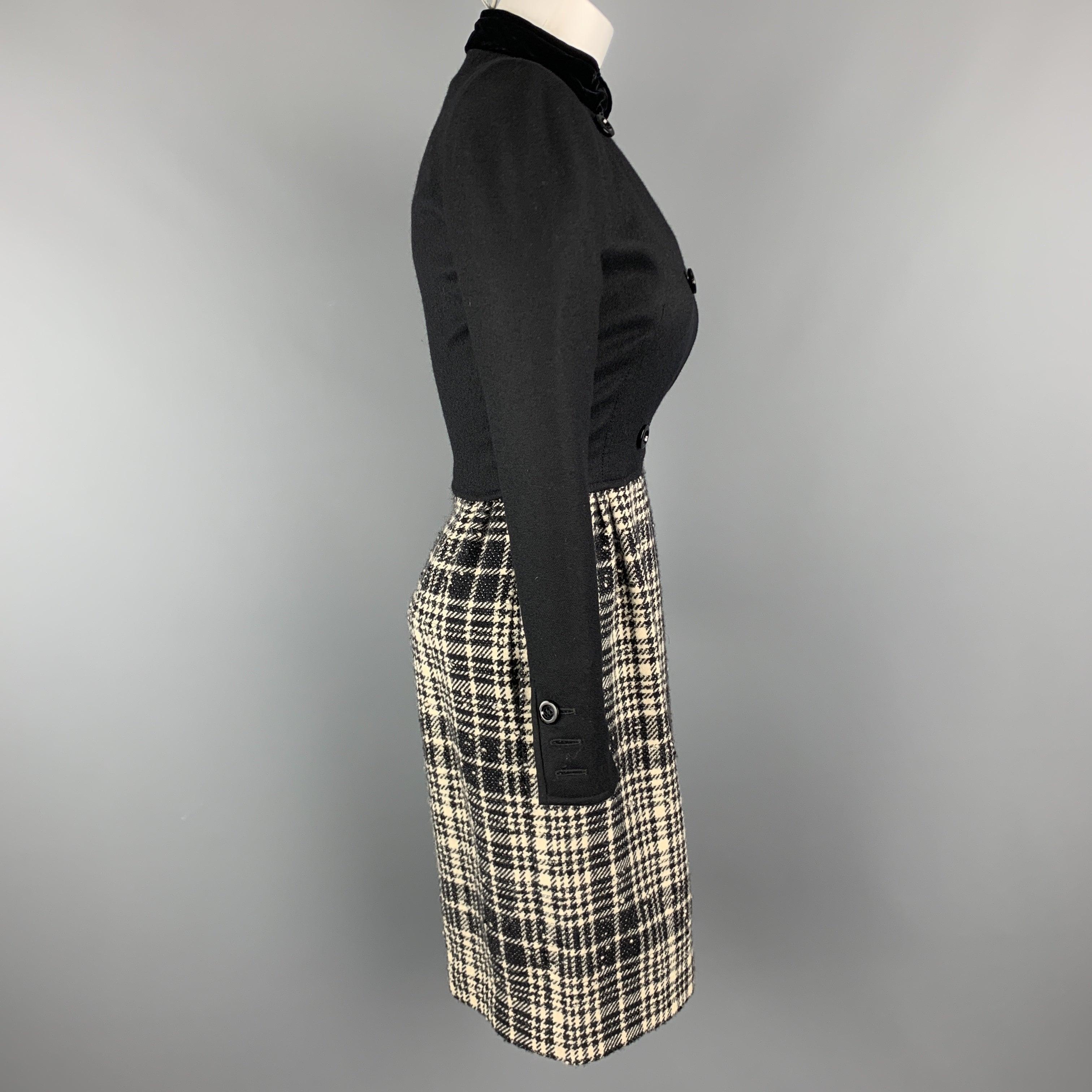 Women's VALENTINO Size 4 Black Velvet Collar Plaid Skirt Vintage Dress For Sale