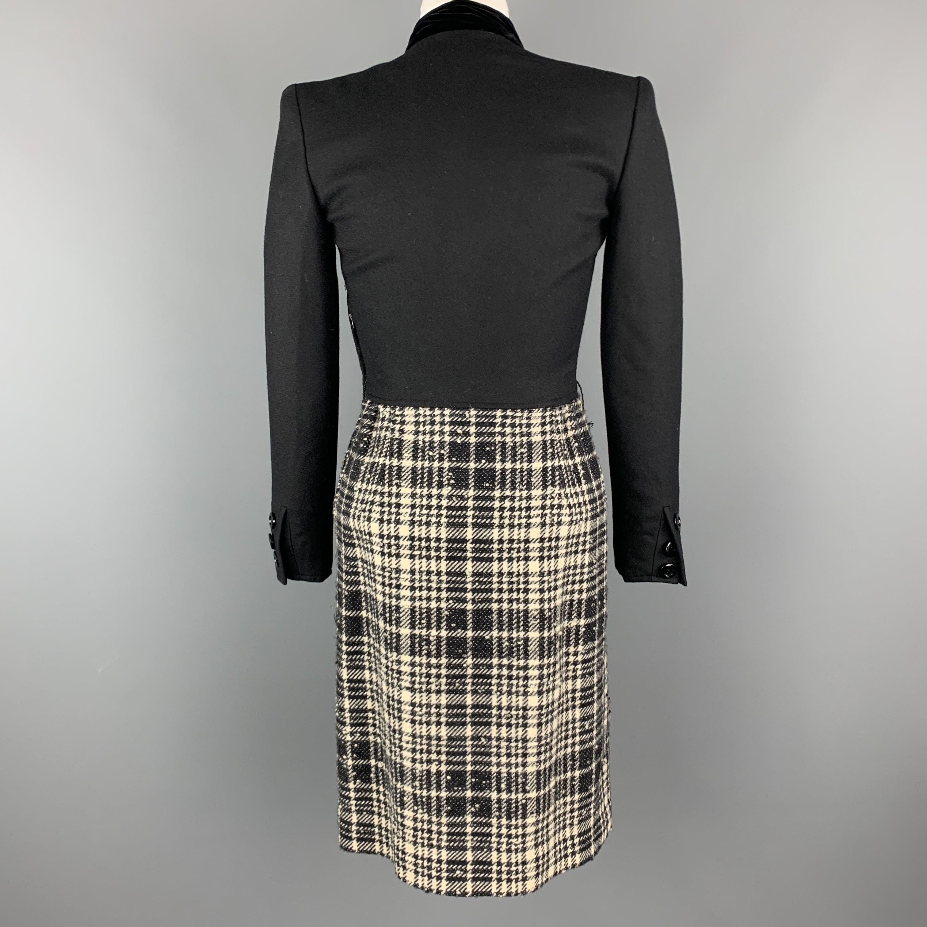 VALENTINO Size 4 Black Velvet Collar Plaid Skirt Vintage Dress For Sale 2