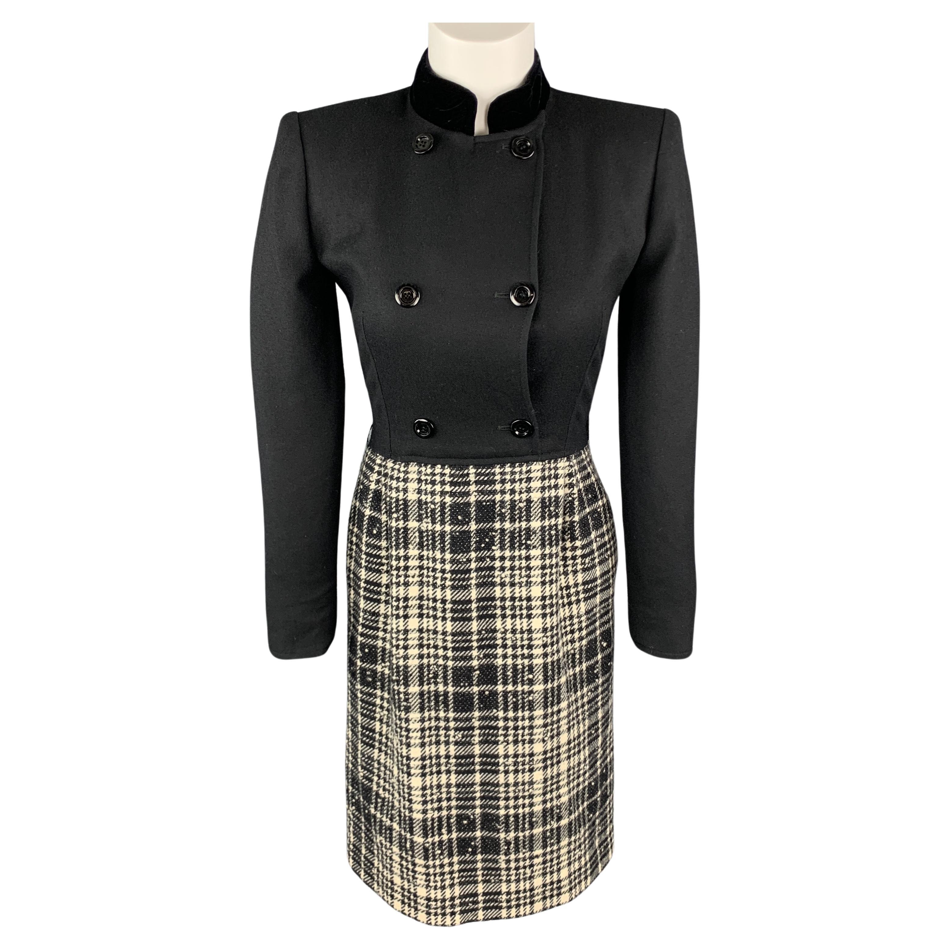 VALENTINO Size 4 Black Velvet Collar Plaid Skirt Vintage Dress For Sale