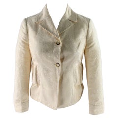 VALENTINO Size 4 Cream Cotton Blend Floral Jaquard Cropped Jacket