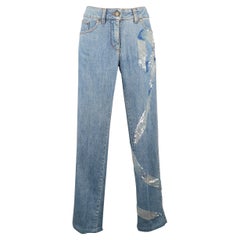 VALENTINO Size 4 Light Wash Blue Beaded Sequin Bow Jeans