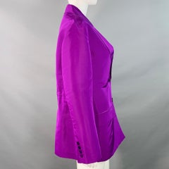 VALENTINO Size 4 Purple Silk Peak Lapel Drawstring Jacket Blazer