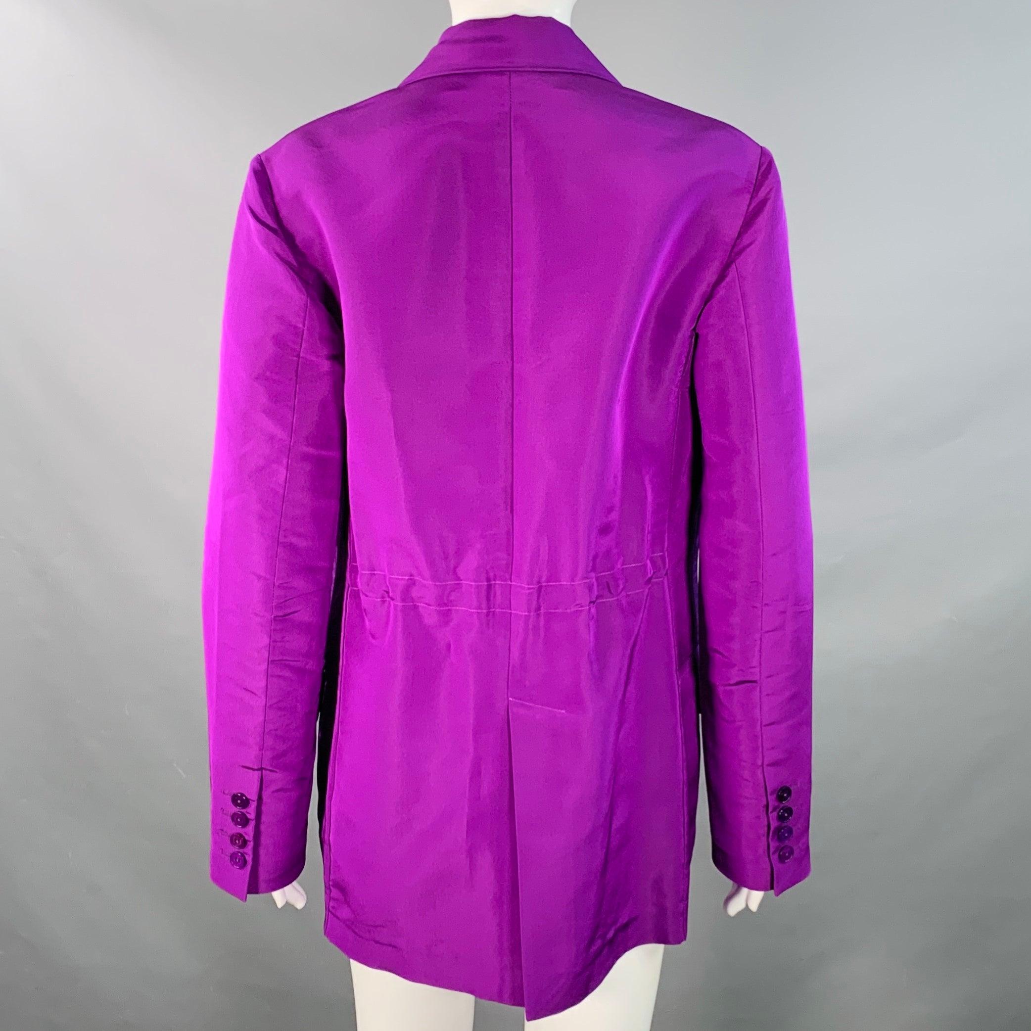 Viola Valentino Taglia 4 Giacca Blazer con coulisse in seta viola con risvolto a picco in vendita