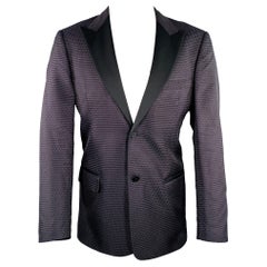 VALENTINO Size 40 Black Navy Textured Silk Peak Lapel Tuxedo Jacket
