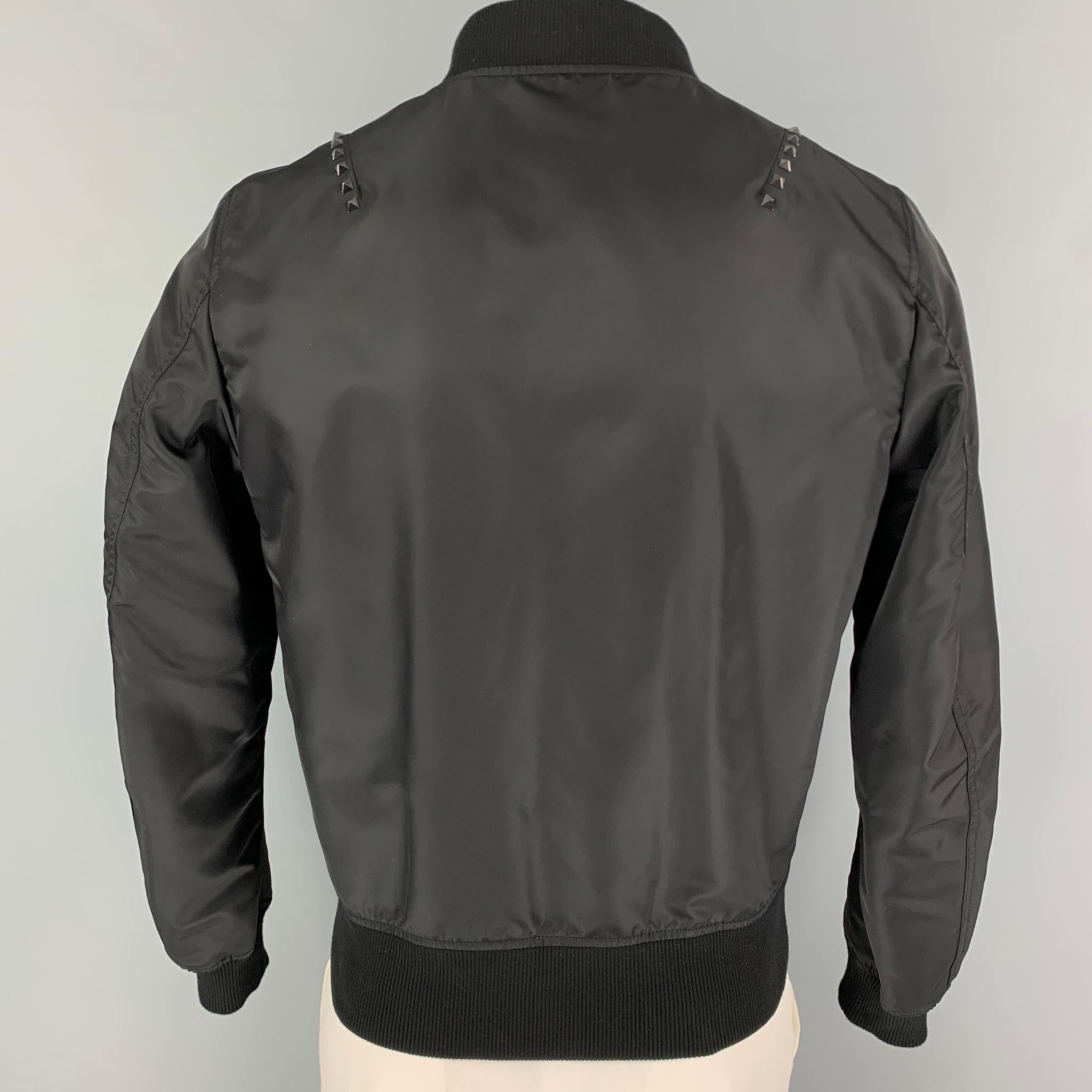 VALENTINO Size 40 Black Studded Polyamide Bomber Jacket In Excellent Condition In San Francisco, CA