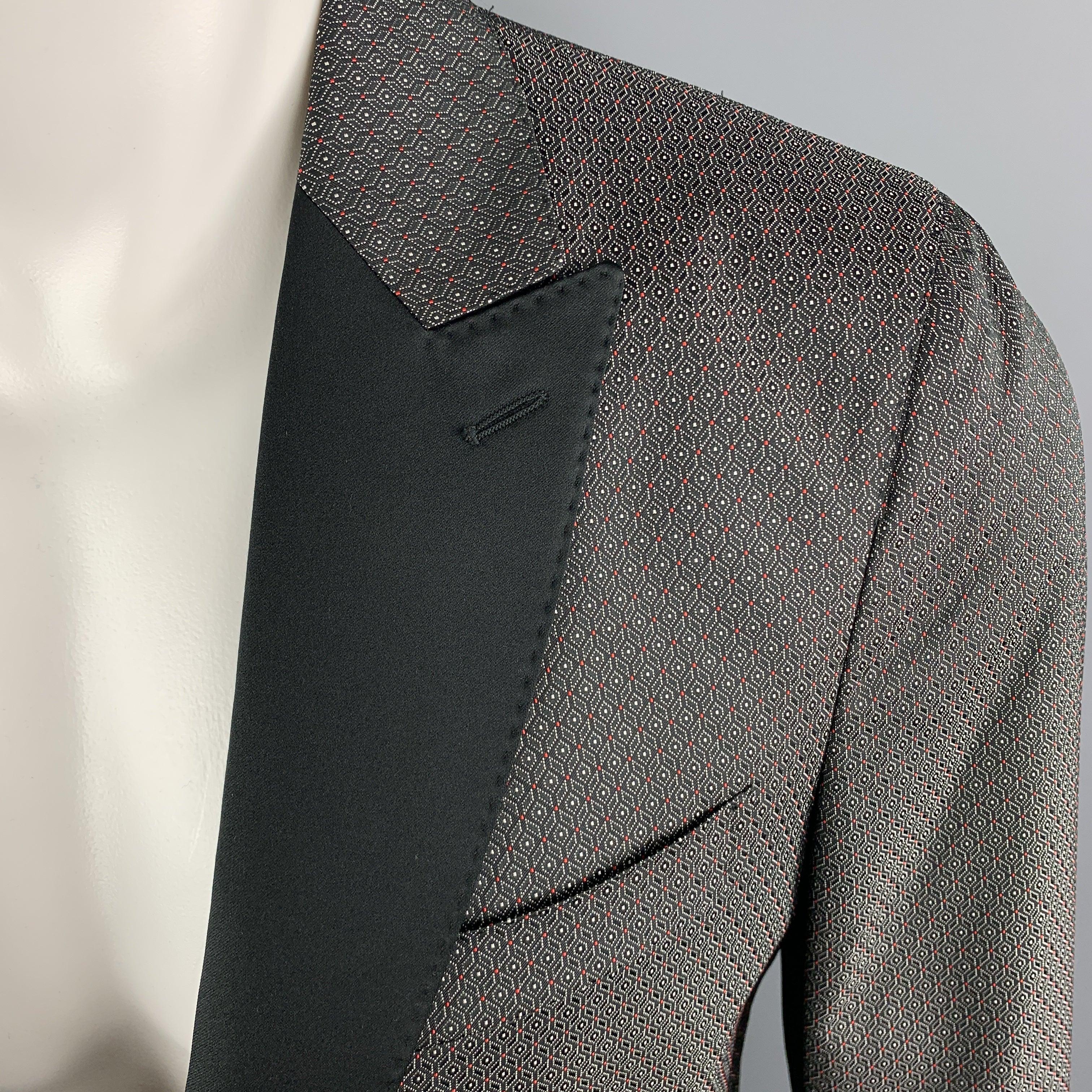 VALENTINO Size 40 Grey & Black Jacquard Polyester / Silk Peak Lapel Sport Coat In Excellent Condition For Sale In San Francisco, CA