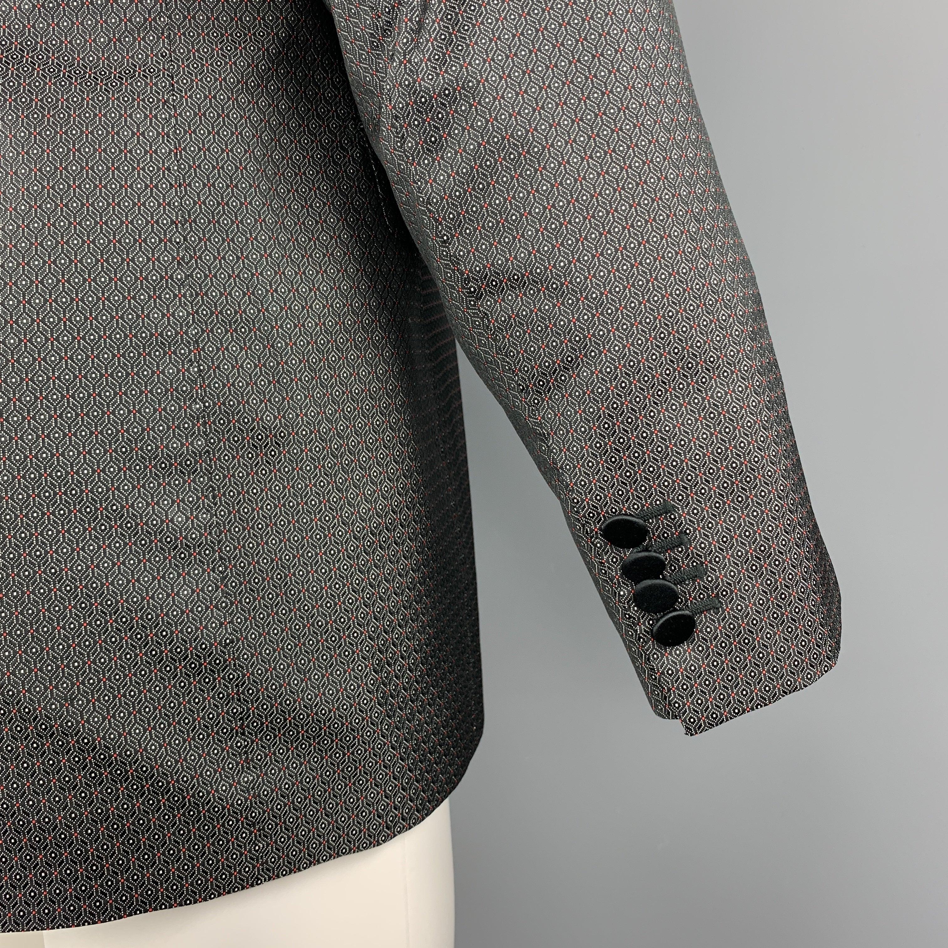 VALENTINO Size 40 Grey & Black Jacquard Polyester / Silk Peak Lapel Sport Coat For Sale 1