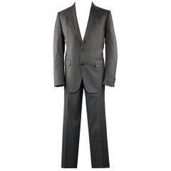 VALENTINO Size 40 Grey Stripe Regular Virgin Wool Notch Lapel Suit