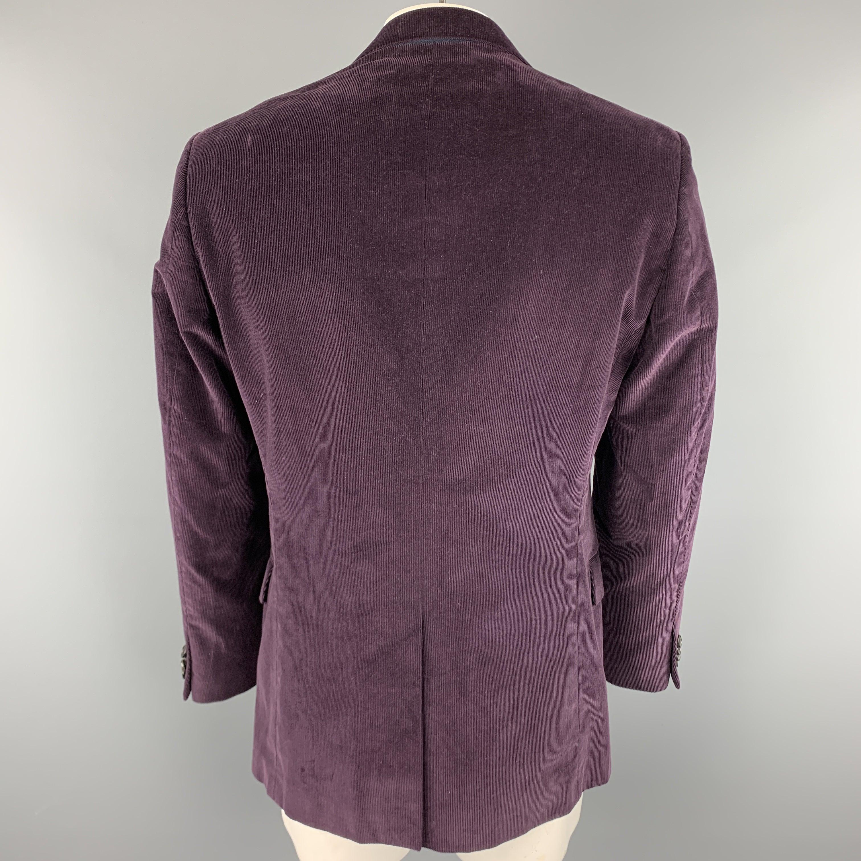 Men's VALENTINO Size 40 Purple Corduroy Cotton Notch Lapel Sport Coat For Sale