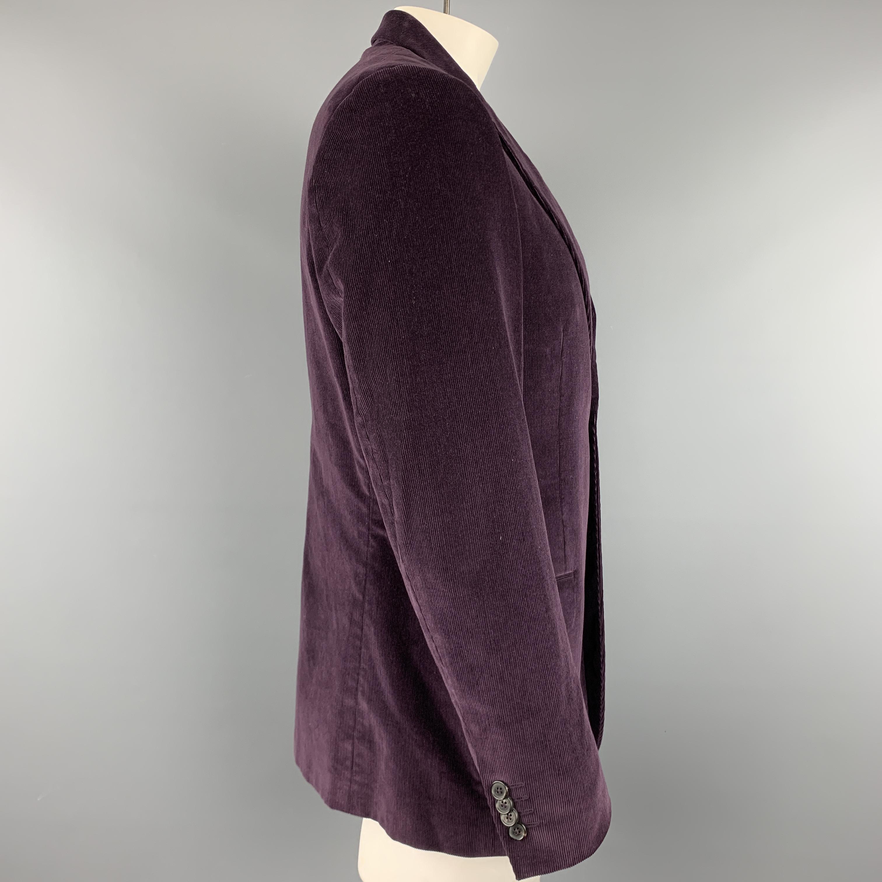 Black VALENTINO Size 40 Purple Textured Corduroy Notch Lapel Sport Coat