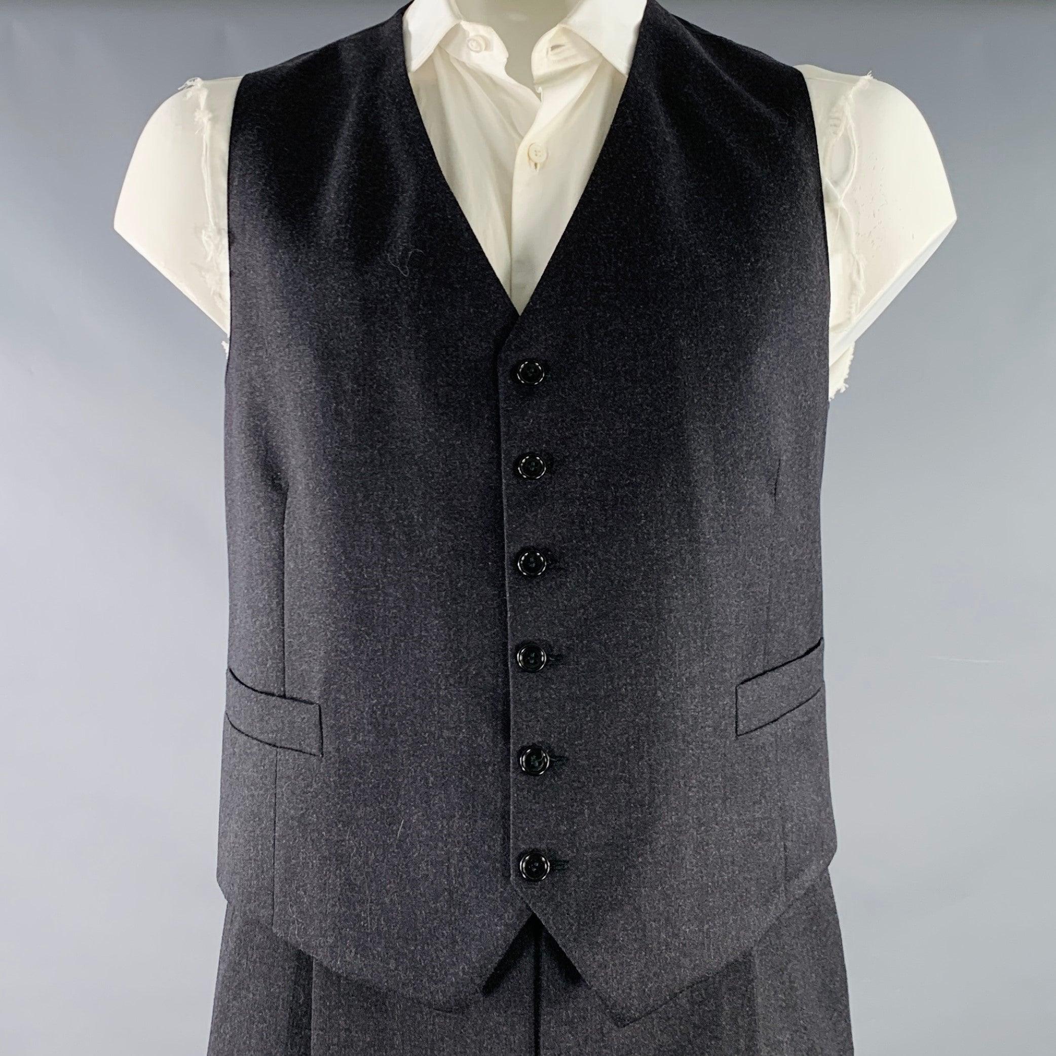 VALENTINO Taille 43 Regular Costume gris anthracite en laine vierge à revers échancré Bon état - En vente à San Francisco, CA