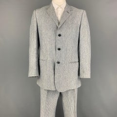 VALENTINO Size 44 Blue White Stripe Flax Notch Lapel Suit