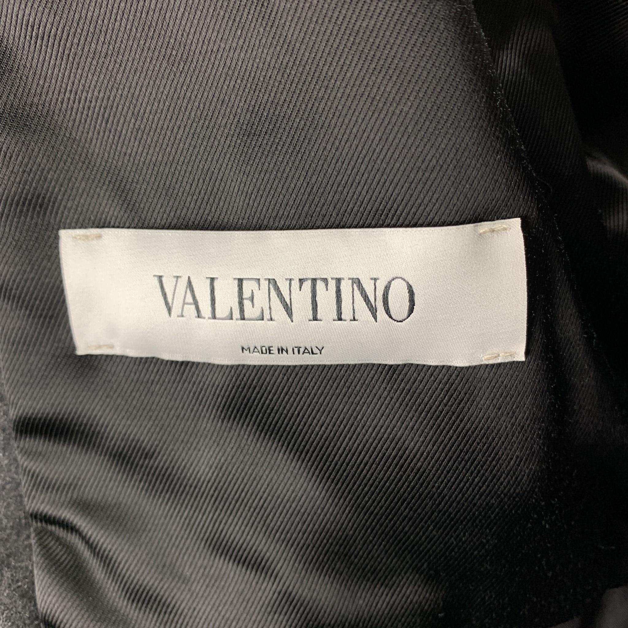 Men's VALENTINO Size 44 Charcoal & Black Mixed Fabrics Wool Zip & Snaps Jacket