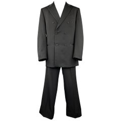VALENTINO Size 46 Long Black Wool Peak Lapel Double Breasted Tuxedo
